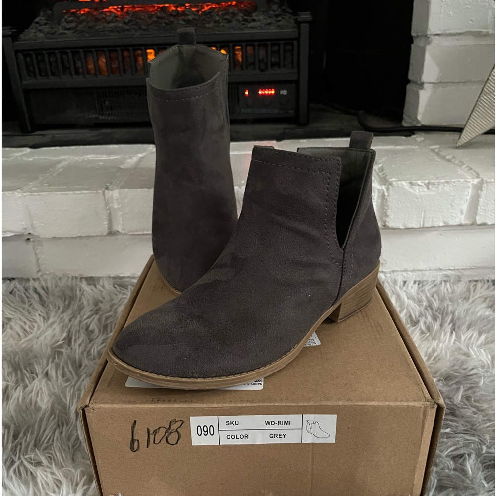 Suede grey boots booties slip ons